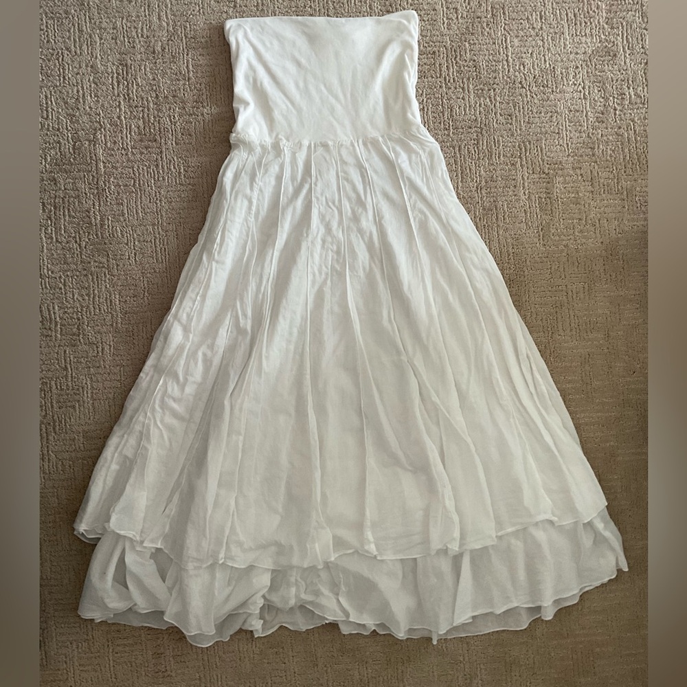 Anthropologie Lapis White Strapless Lined 100% Cotton Dress Sz L Half Chest 15”
